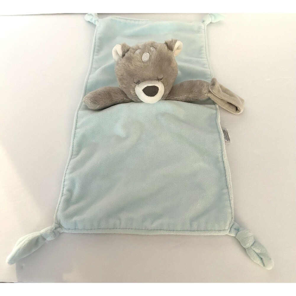 Carters Gray Bear Blue Lovey Security Pacifier Holder Knotted Corners Rattle